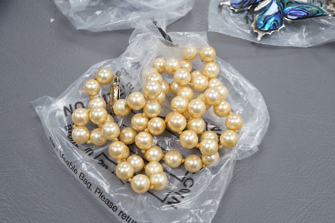 A quantity of assorted costume and other jewellery, including filigree white metal bracelet, paste cluster set clip brooch, Scottish silver twin hearts brooch, etc., together with four assorted lady's wrist watches.